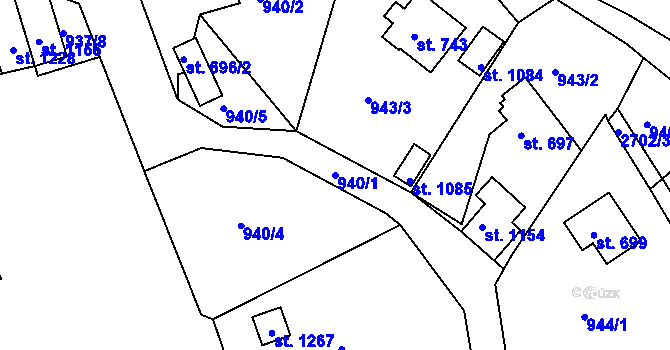 Parcela st. 940/1 v KÚ Luby I, Katastrální mapa