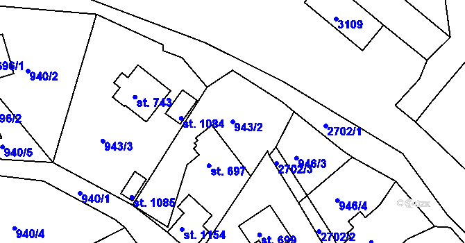 Parcela st. 943/2 v KÚ Luby I, Katastrální mapa