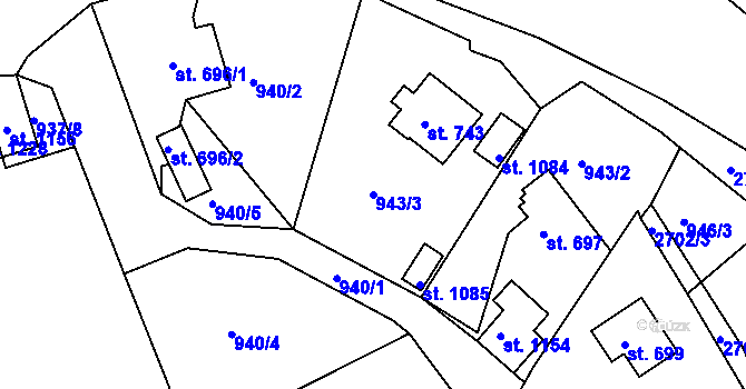 Parcela st. 943/3 v KÚ Luby I, Katastrální mapa