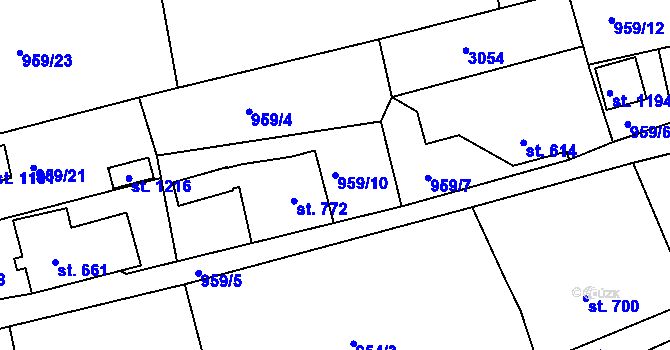 Parcela st. 959/10 v KÚ Luby I, Katastrální mapa
