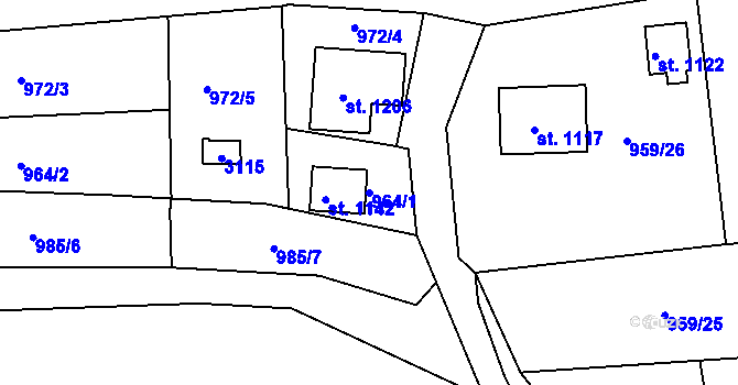 Parcela st. 964/1 v KÚ Luby I, Katastrální mapa