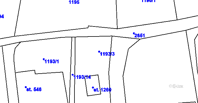 Parcela st. 1193/3 v KÚ Luby I, Katastrální mapa
