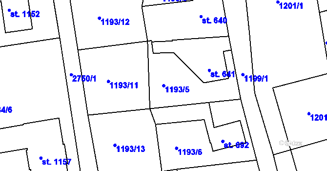 Parcela st. 1193/5 v KÚ Luby I, Katastrální mapa