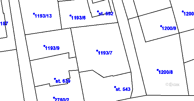 Parcela st. 1193/7 v KÚ Luby I, Katastrální mapa