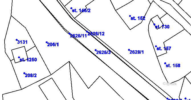 Parcela st. 2626/3 v KÚ Luby I, Katastrální mapa