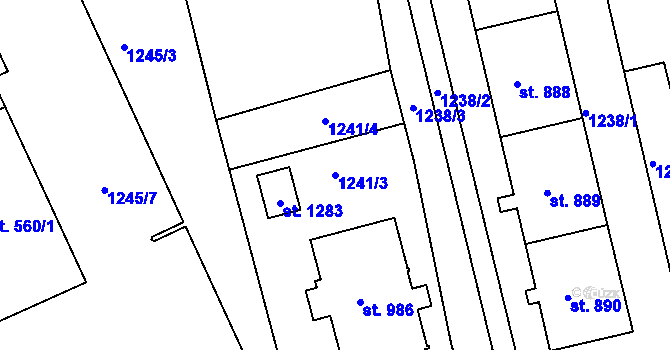 Parcela st. 1241/3 v KÚ Luby I, Katastrální mapa