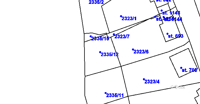 Parcela st. 2335/12 v KÚ Luby I, Katastrální mapa
