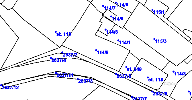 Parcela st. 114/9 v KÚ Luby I, Katastrální mapa