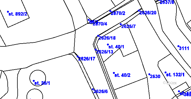 Parcela st. 2626/13 v KÚ Luby I, Katastrální mapa