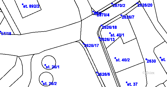 Parcela st. 2626/17 v KÚ Luby I, Katastrální mapa
