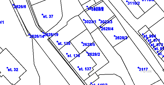 Parcela st. 2628/5 v KÚ Luby I, Katastrální mapa