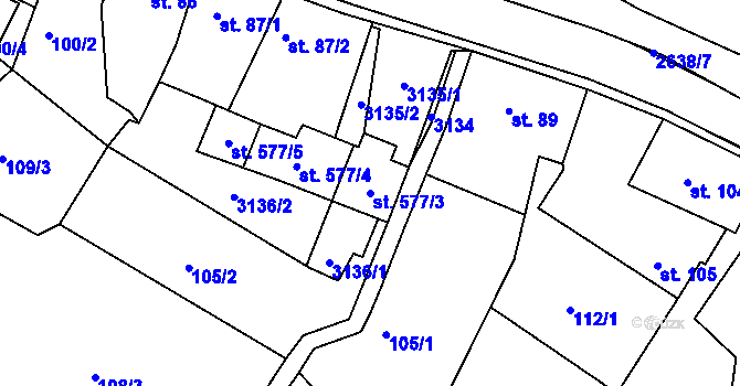 Parcela st. 577/3 v KÚ Luby I, Katastrální mapa