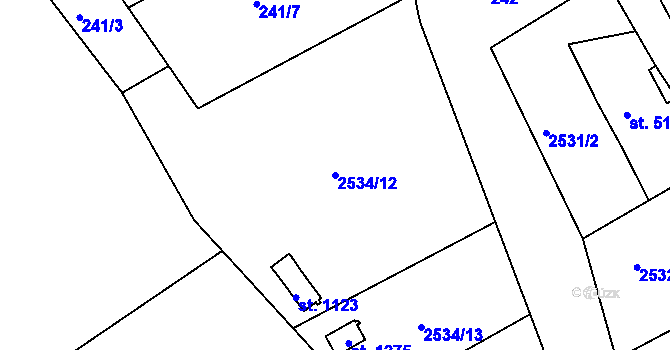 Parcela st. 2534/12 v KÚ Luby I, Katastrální mapa