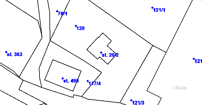 Parcela st. 20/2 v KÚ Horní Maxov, Katastrální mapa