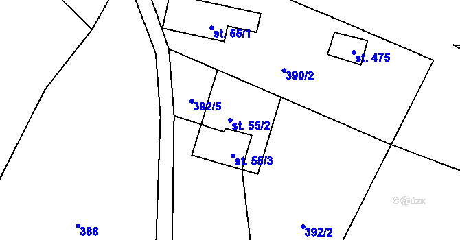 Parcela st. 55/2 v KÚ Horní Maxov, Katastrální mapa