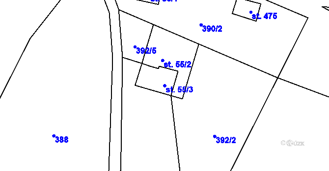 Parcela st. 55/3 v KÚ Horní Maxov, Katastrální mapa