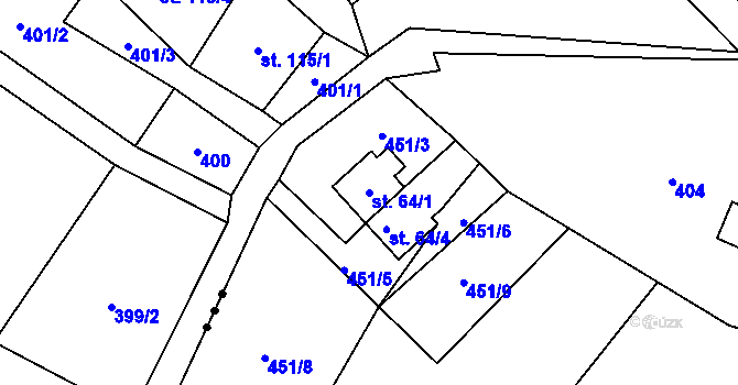 Parcela st. 64/1 v KÚ Horní Maxov, Katastrální mapa