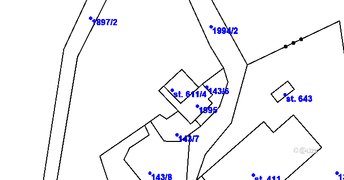 Parcela st. 611/4 v KÚ Horní Maxov, Katastrální mapa