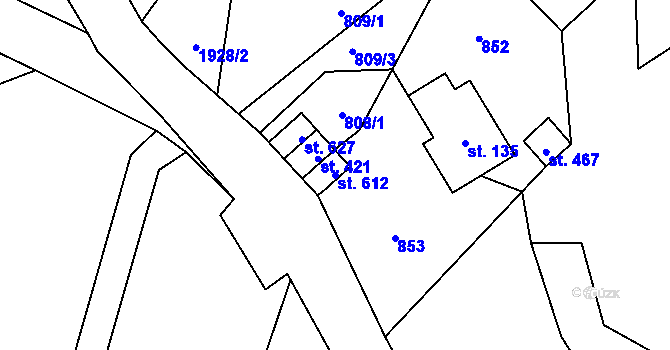 Parcela st. 612 v KÚ Horní Maxov, Katastrální mapa