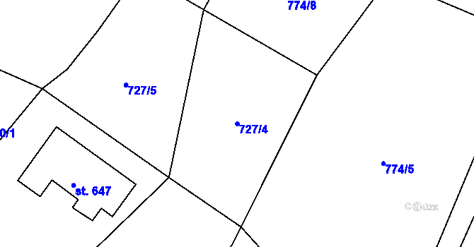 Parcela st. 727/4 v KÚ Horní Maxov, Katastrální mapa