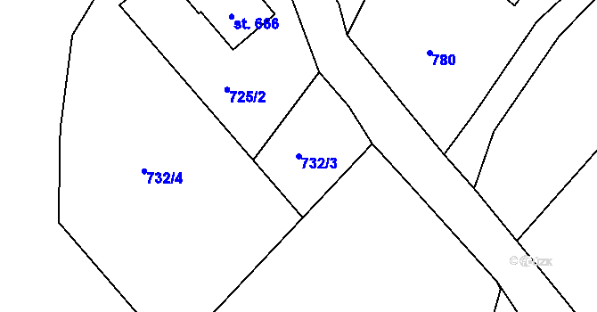 Parcela st. 732/3 v KÚ Horní Maxov, Katastrální mapa