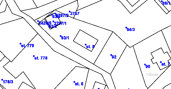Parcela st. 8 v KÚ Lučany nad Nisou, Katastrální mapa