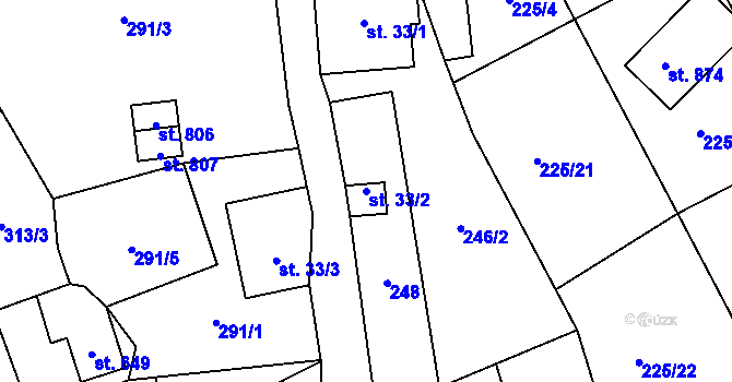 Parcela st. 33/2 v KÚ Lučany nad Nisou, Katastrální mapa