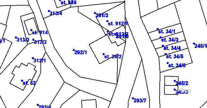 Parcela st. 34/2 v KÚ Lučany nad Nisou, Katastrální mapa