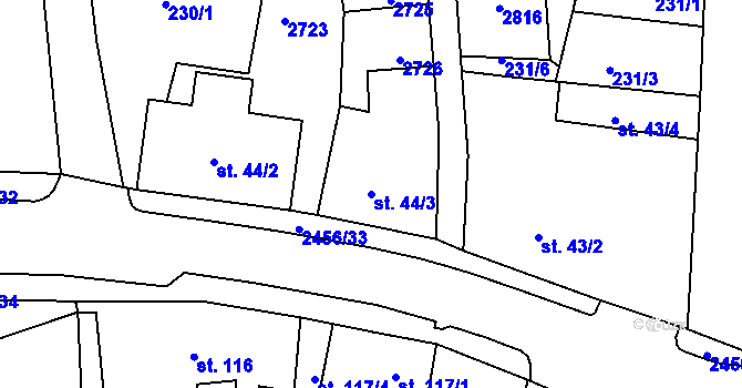 Parcela st. 44/3 v KÚ Lučany nad Nisou, Katastrální mapa