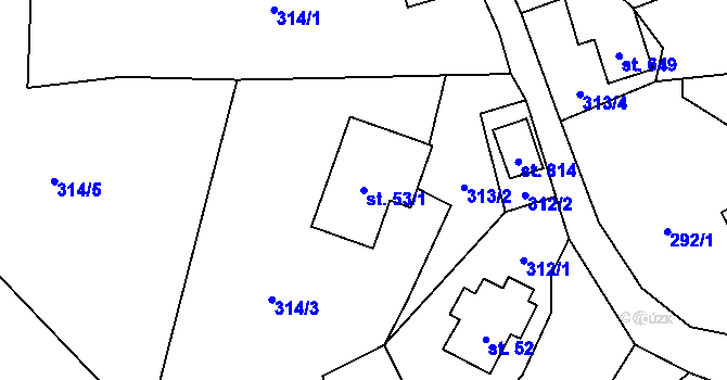 Parcela st. 53/1 v KÚ Lučany nad Nisou, Katastrální mapa