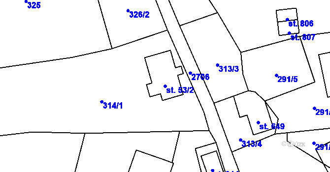 Parcela st. 53/2 v KÚ Lučany nad Nisou, Katastrální mapa