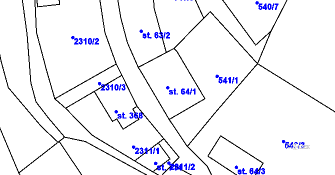 Parcela st. 64/1 v KÚ Lučany nad Nisou, Katastrální mapa
