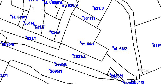 Parcela st. 66/1 v KÚ Lučany nad Nisou, Katastrální mapa