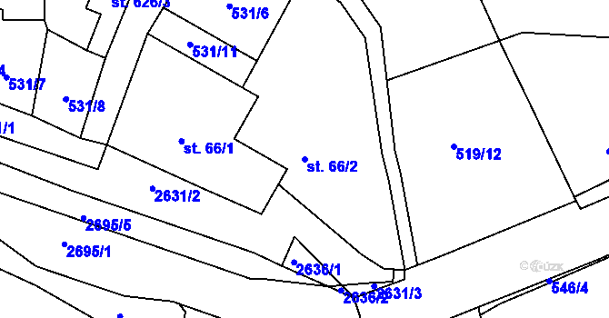 Parcela st. 66/2 v KÚ Lučany nad Nisou, Katastrální mapa