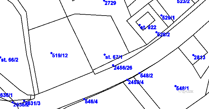 Parcela st. 67/1 v KÚ Lučany nad Nisou, Katastrální mapa