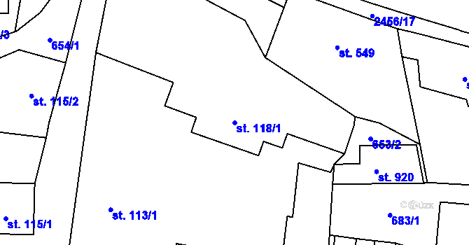 Parcela st. 118/1 v KÚ Lučany nad Nisou, Katastrální mapa