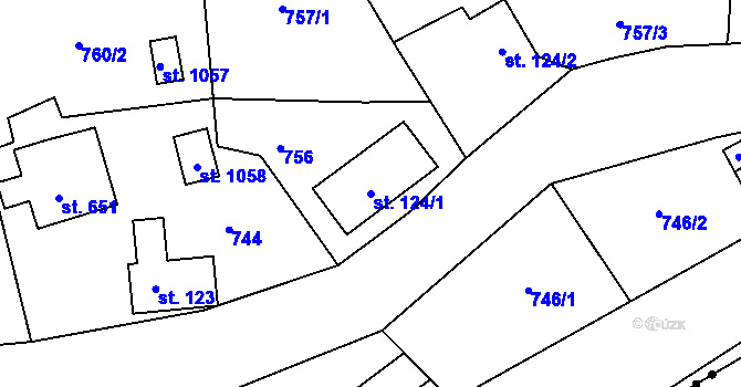 Parcela st. 124/1 v KÚ Lučany nad Nisou, Katastrální mapa
