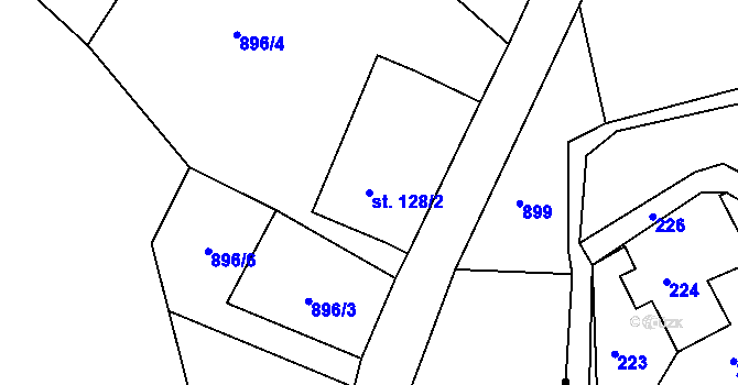 Parcela st. 128/2 v KÚ Lučany nad Nisou, Katastrální mapa