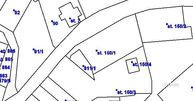 Parcela st. 150/1 v KÚ Lučany nad Nisou, Katastrální mapa
