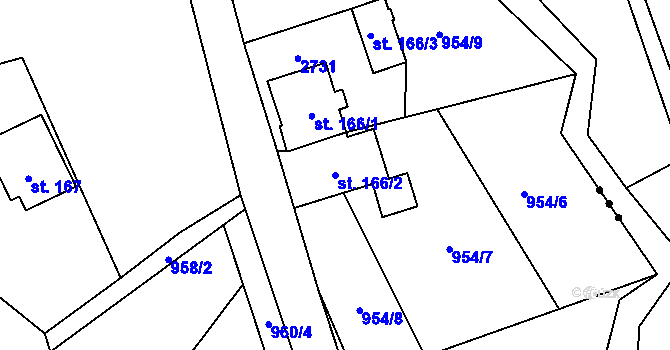 Parcela st. 166/2 v KÚ Lučany nad Nisou, Katastrální mapa