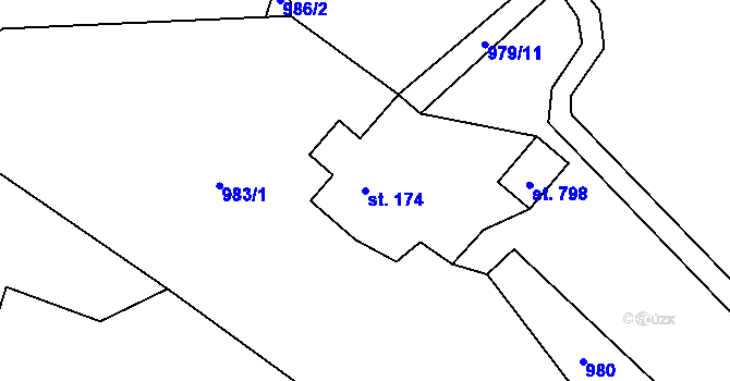 Parcela st. 174 v KÚ Lučany nad Nisou, Katastrální mapa