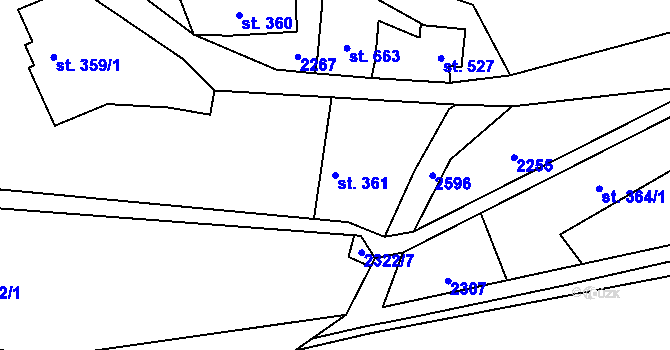 Parcela st. 361 v KÚ Lučany nad Nisou, Katastrální mapa