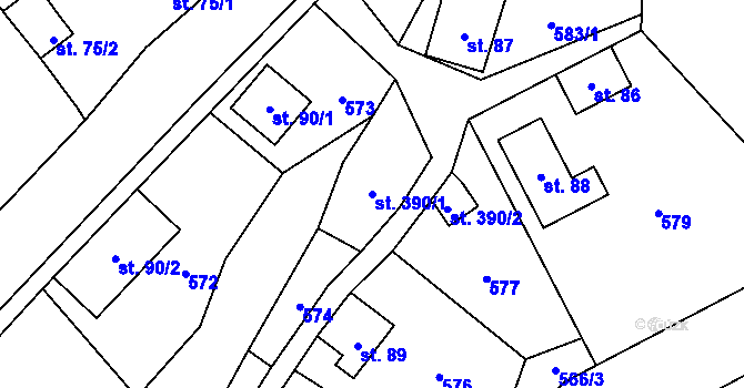 Parcela st. 390/1 v KÚ Lučany nad Nisou, Katastrální mapa