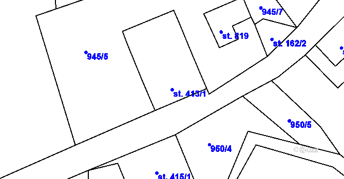 Parcela st. 413/1 v KÚ Lučany nad Nisou, Katastrální mapa