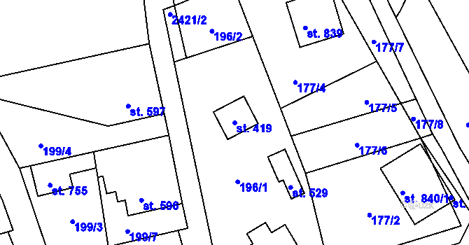 Parcela st. 419 v KÚ Lučany nad Nisou, Katastrální mapa