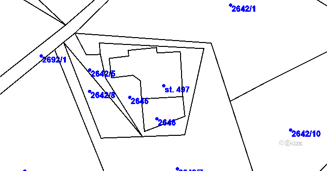 Parcela st. 497 v KÚ Lučany nad Nisou, Katastrální mapa