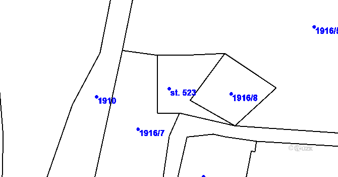 Parcela st. 523 v KÚ Lučany nad Nisou, Katastrální mapa