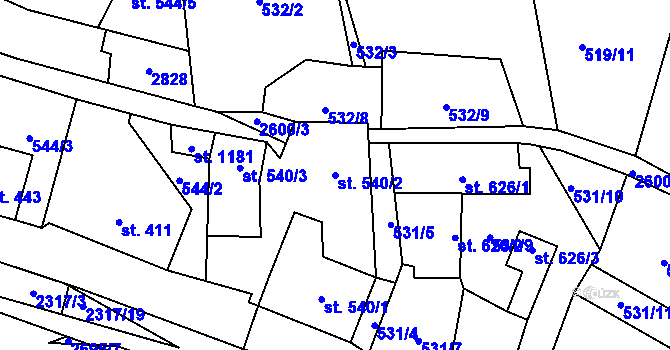 Parcela st. 540/2 v KÚ Lučany nad Nisou, Katastrální mapa