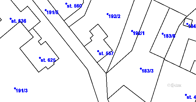 Parcela st. 557 v KÚ Lučany nad Nisou, Katastrální mapa