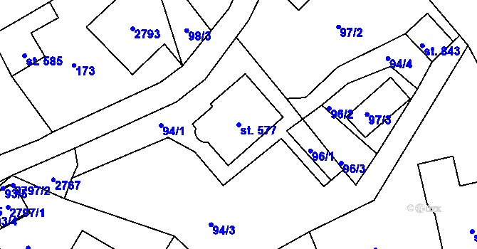 Parcela st. 577 v KÚ Lučany nad Nisou, Katastrální mapa